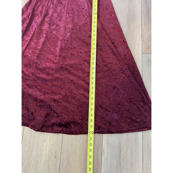 Vintage 80s Molly Malloy Size 8 Crushed Velvet Maroon Red Midi Dress Open Back - Picture 8 of 13